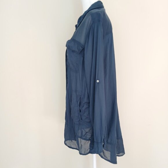 Anthropologie Holding Horses Oversized Button Up Semi Sheer Tunic Navy Large - Picture 4 of 8
